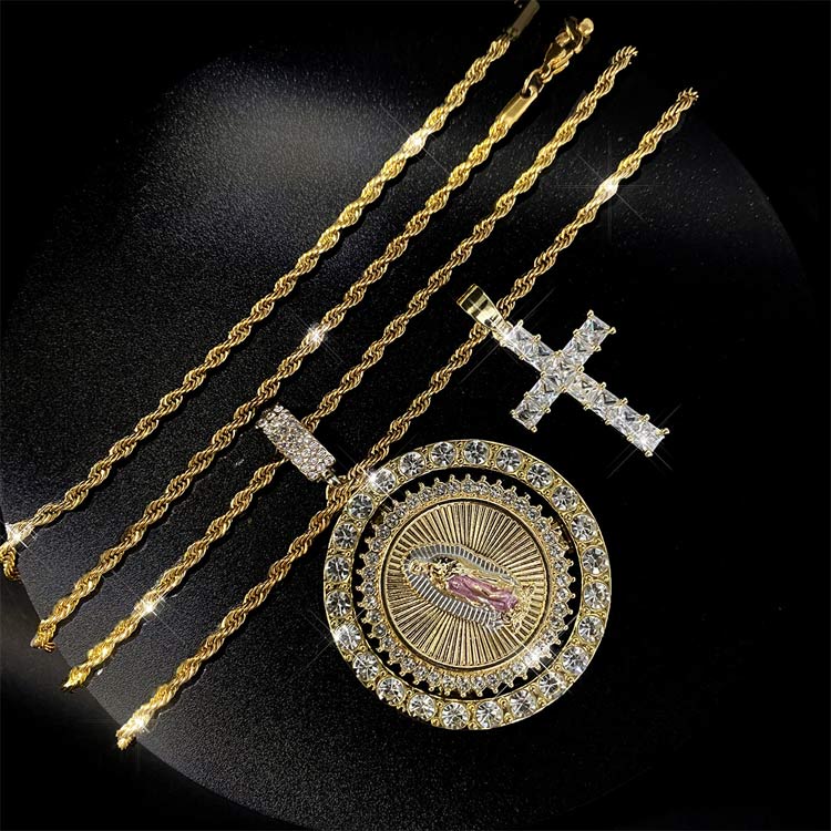 Easter Sale - Full Diamond Cross Birheng Maria Necklace - Free Custom Jewelry Box