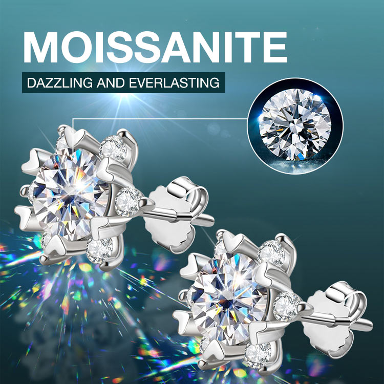 Mothers Day Promotion - Snowflake Moissanite Earrings - GRA certificate, free gift box