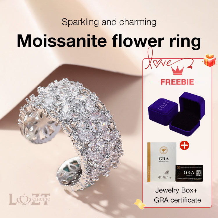Easter Promotion - Dazzle with Elegance - Moissanite Flower Ring - With GRA certificate and free jewelry box