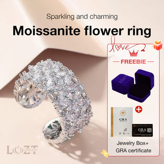 Easter Promotion - Dazzle with Elegance - Moissanite Flower Ring - With GRA certificate and free jewelry box