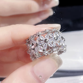 Easter Promotion - Dazzle with Elegance - Moissanite Flower Ring - With GRA certificate and free jewelry box