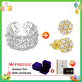 Moissanite Flower Ring + Gold Flower Earring(Save $5)