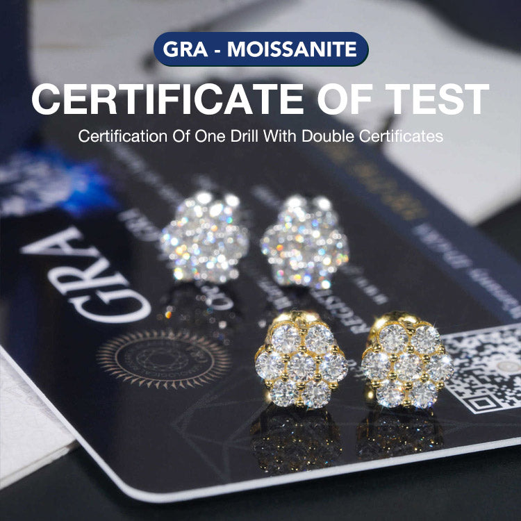 Mid-Year Sale - Buy 1 Get 1 Free - Flower Beaded Moissanite Earrings - GRA Certified - Comes with a Custom Jewelry Box