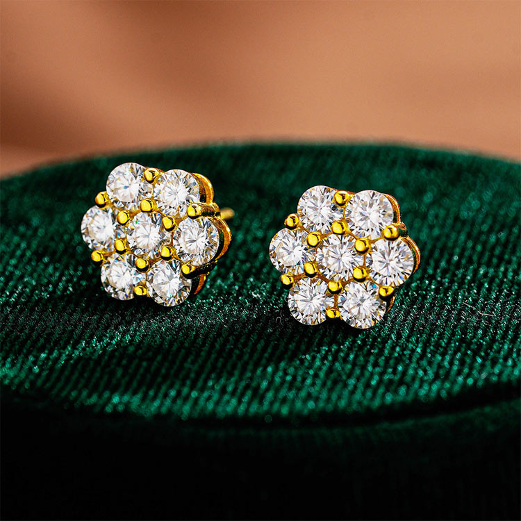 Mid-Year Sale - Buy 1 Get 1 Free - Flower Beaded Moissanite Earrings - GRA Certified - Comes with a Custom Jewelry Box