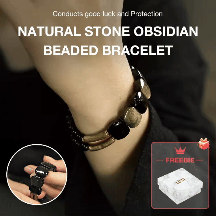 Christmas promotion-Natural Stone Obsidian Beaded Bracelet-Bring wealth and good luck, drive away negative energy. Stabilize emotions, reduce anxiety-free jewelry box