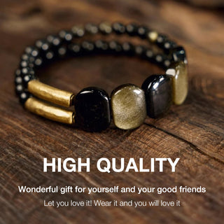 Christmas promotion-Natural Stone Obsidian Beaded Bracelet-Bring wealth and good luck, drive away negative energy. Stabilize emotions, reduce anxiety-free jewelry box