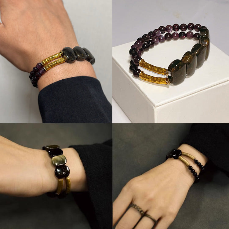 Christmas promotion-Natural Stone Obsidian Beaded Bracelet-Bring wealth and good luck, drive away negative energy. Stabilize emotions, reduce anxiety-free jewelry box