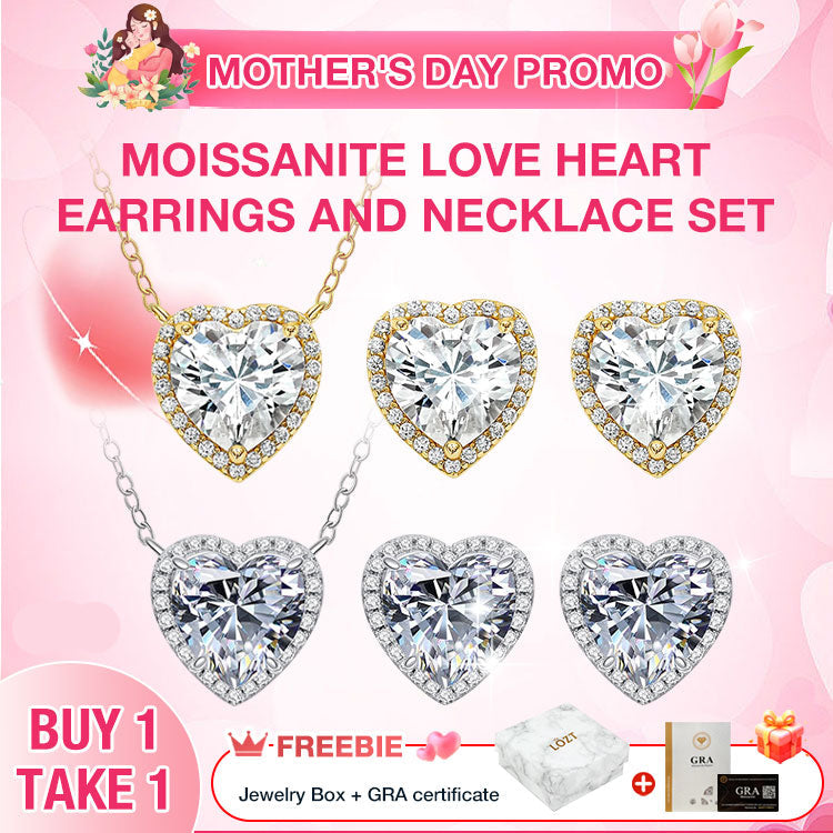 Moissanite Love Heart Earrings and Necklace Set
