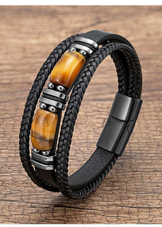 StoneForge – Braided Tiger Eye Leather Bracelet