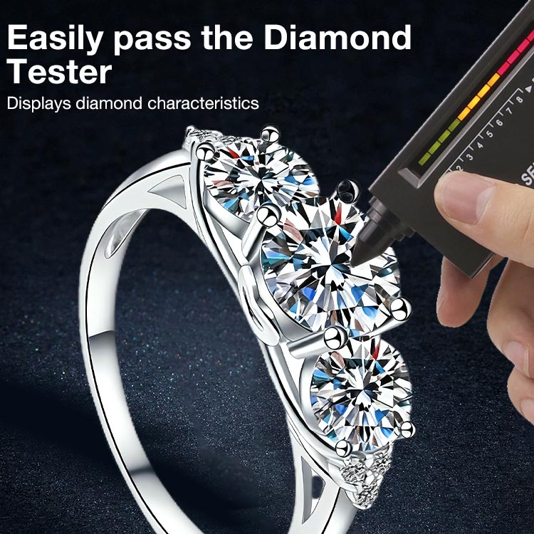 Mothers Day Promotion - Three-Stone Double claws Moissanite Ring - One-Year Warranty - Comes with a Free Jewelry Box