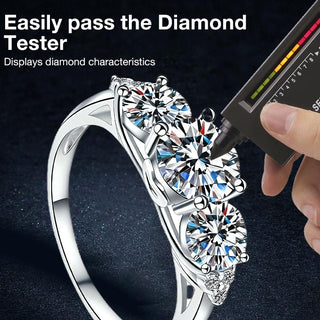 Mothers Day Promotion - Three-Stone Double claws Moissanite Ring - One-Year Warranty - Comes with a Free Jewelry Box