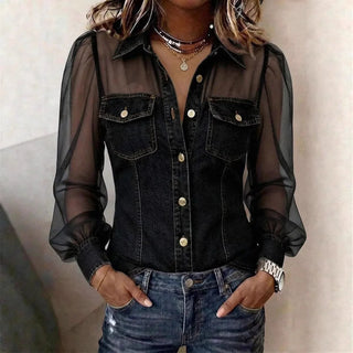 LuxeCharm – Premium Casual Chic Denim Blouse