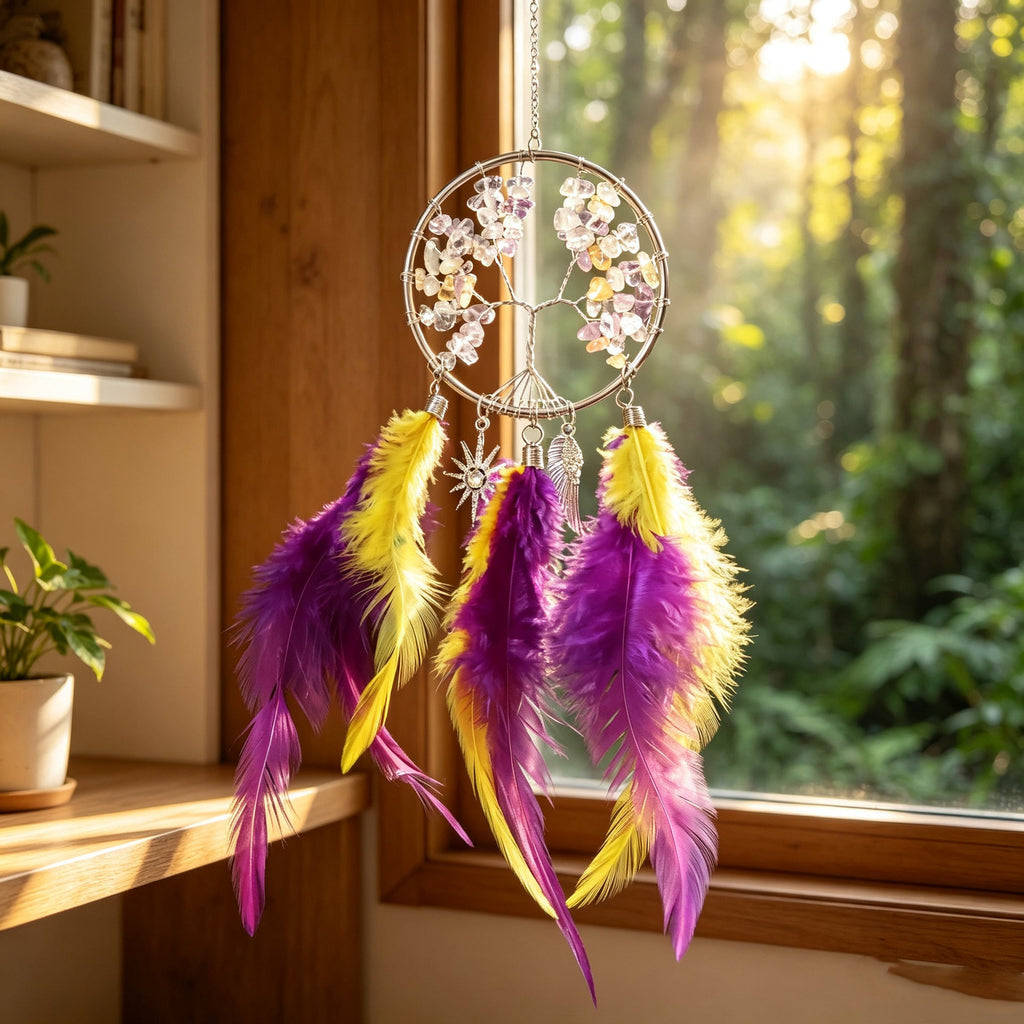 TreeAura – Crystal Tree of Life Feather Hanging