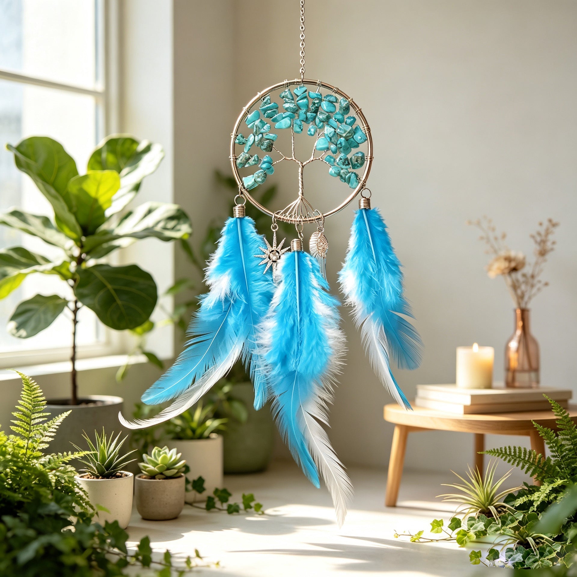 TreeAura – Crystal Tree of Life Feather Hanging