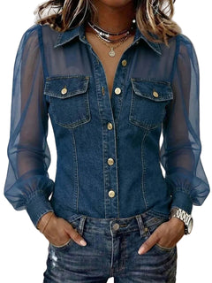 LuxeCharm – Premium Casual Chic Denim Blouse