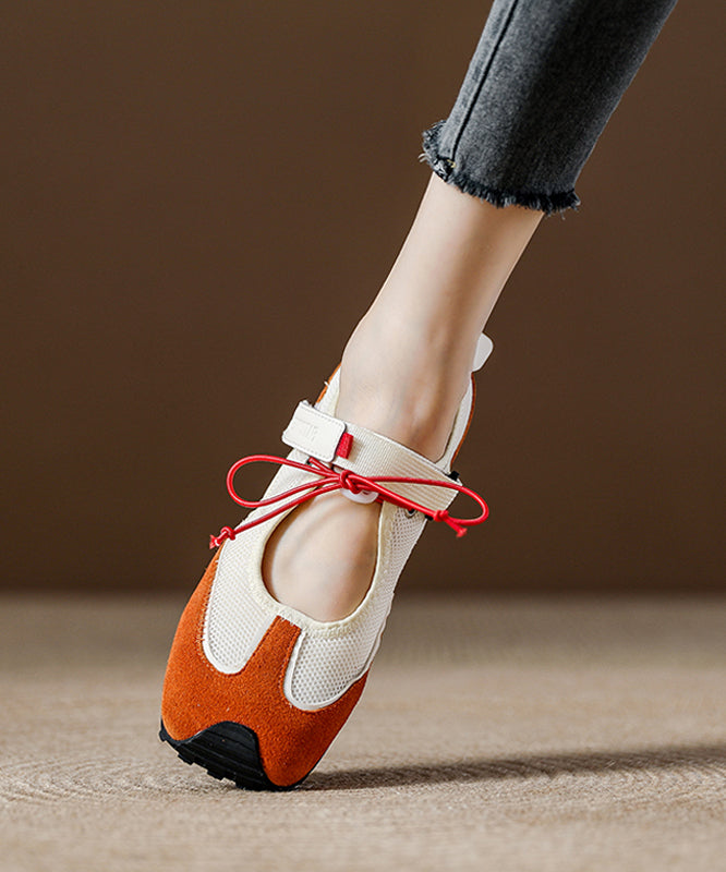 Orange Breathable Mesh Boutique Splicing Flat Shoes Women - Omychic