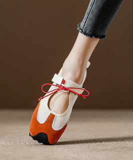Orange Breathable Mesh Boutique Splicing Flat Shoes Women - Omychic