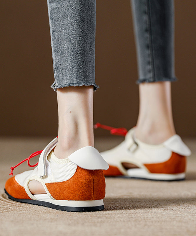 Orange Breathable Mesh Boutique Splicing Flat Shoes Women - Omychic