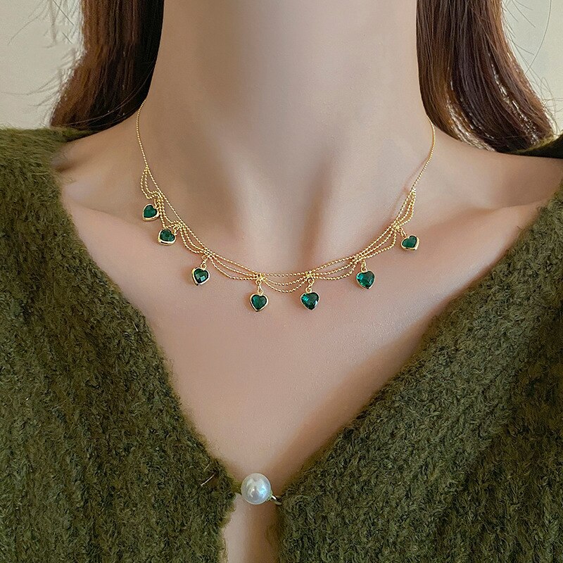 MeshGlow – Green Crystal Braided Pendant Necklace