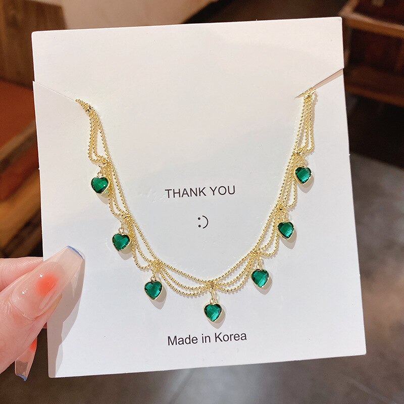 MeshGlow – Green Crystal Braided Pendant Necklace