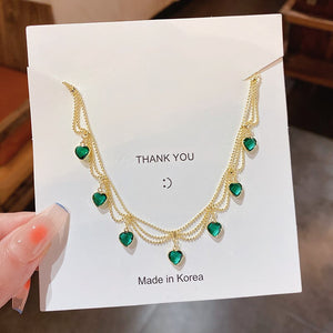 MeshGlow – Green Crystal Braided Pendant Necklace