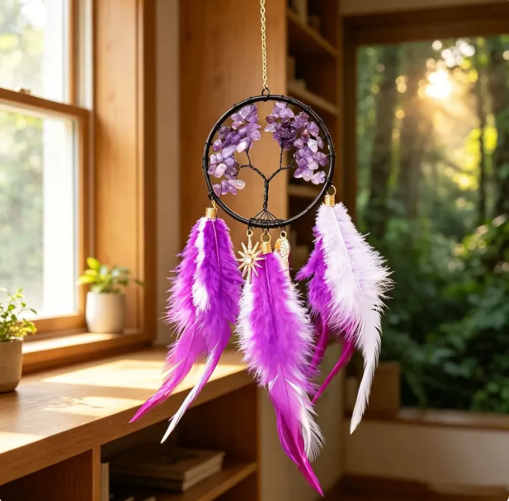 TreeAura – Crystal Tree of Life Feather Hanging