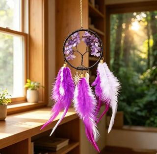 TreeAura – Crystal Tree of Life Feather Hanging