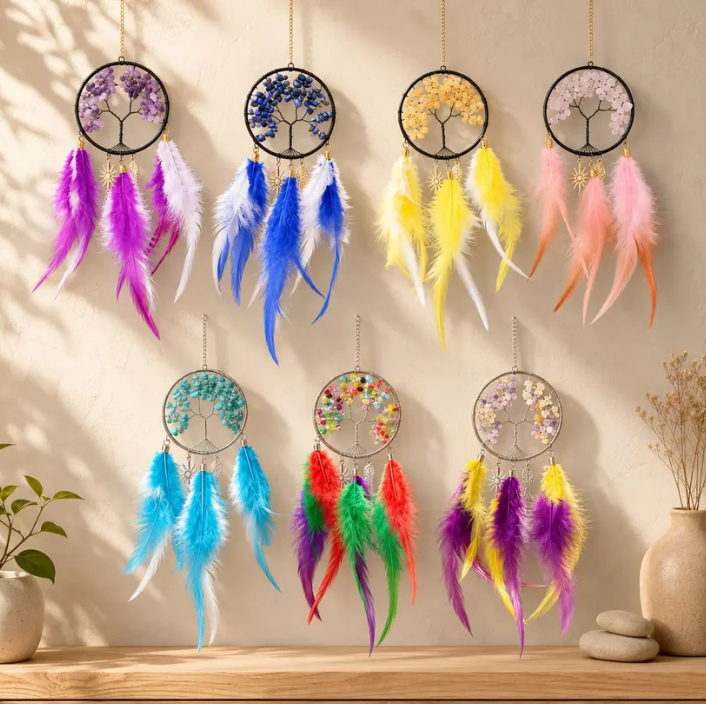 TreeAura – Crystal Tree of Life Feather Hanging