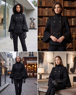 VistaElegant – Solid Double Breasted High Neck Coat