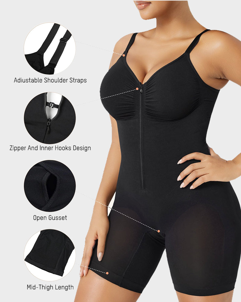 CurveLuxe – Tummy Control Zipper Bodysuit