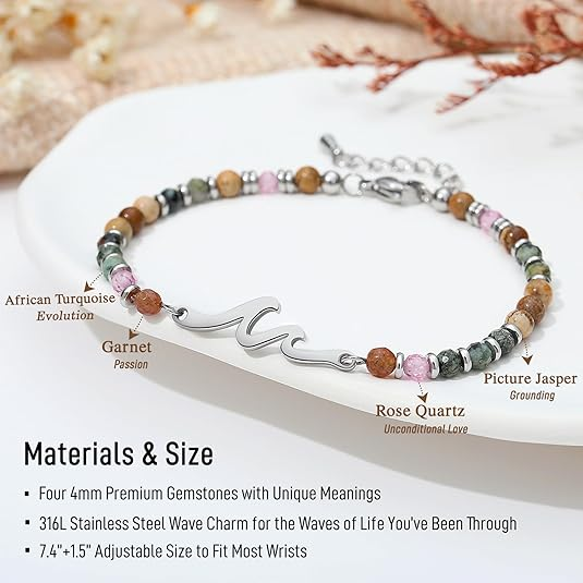 OceanGrace – Dainty Gemstone Wave Bracelet
