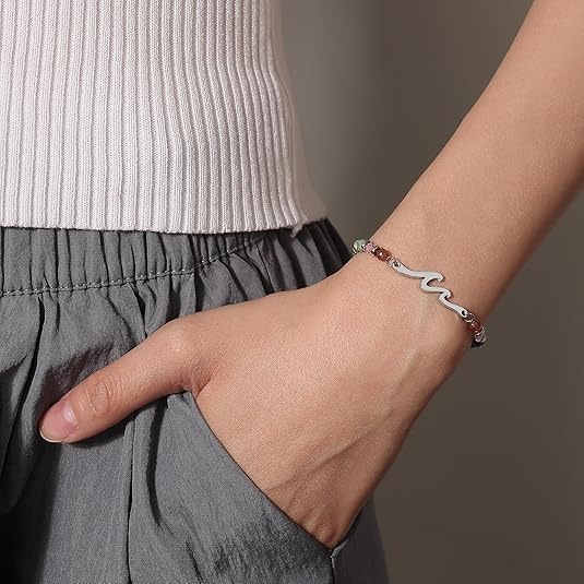 OceanGrace – Dainty Gemstone Wave Bracelet