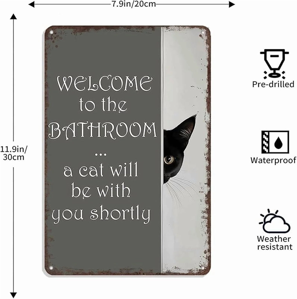 PurrfectWelcome – Funny Cat Bathroom Tin Sign