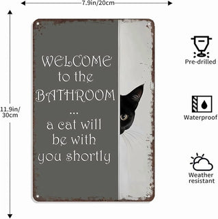 PurrfectWelcome – Funny Cat Bathroom Tin Sign