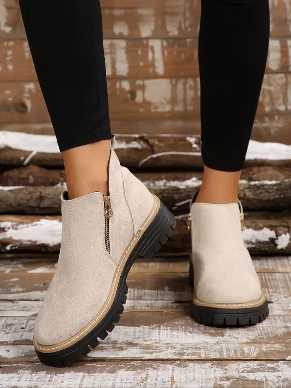 TrendStride – Stylish Solid Color Ankle Boots