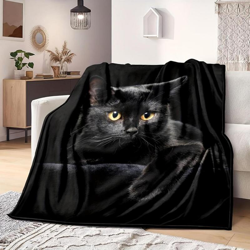 Black Cat Print Flannel Blanket