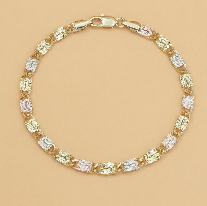 GoldenBlend – Three-Tone Link Bracelet