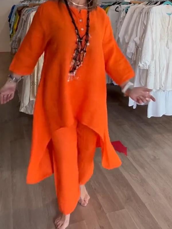 BreezyChic - Solid Color Linen Suit