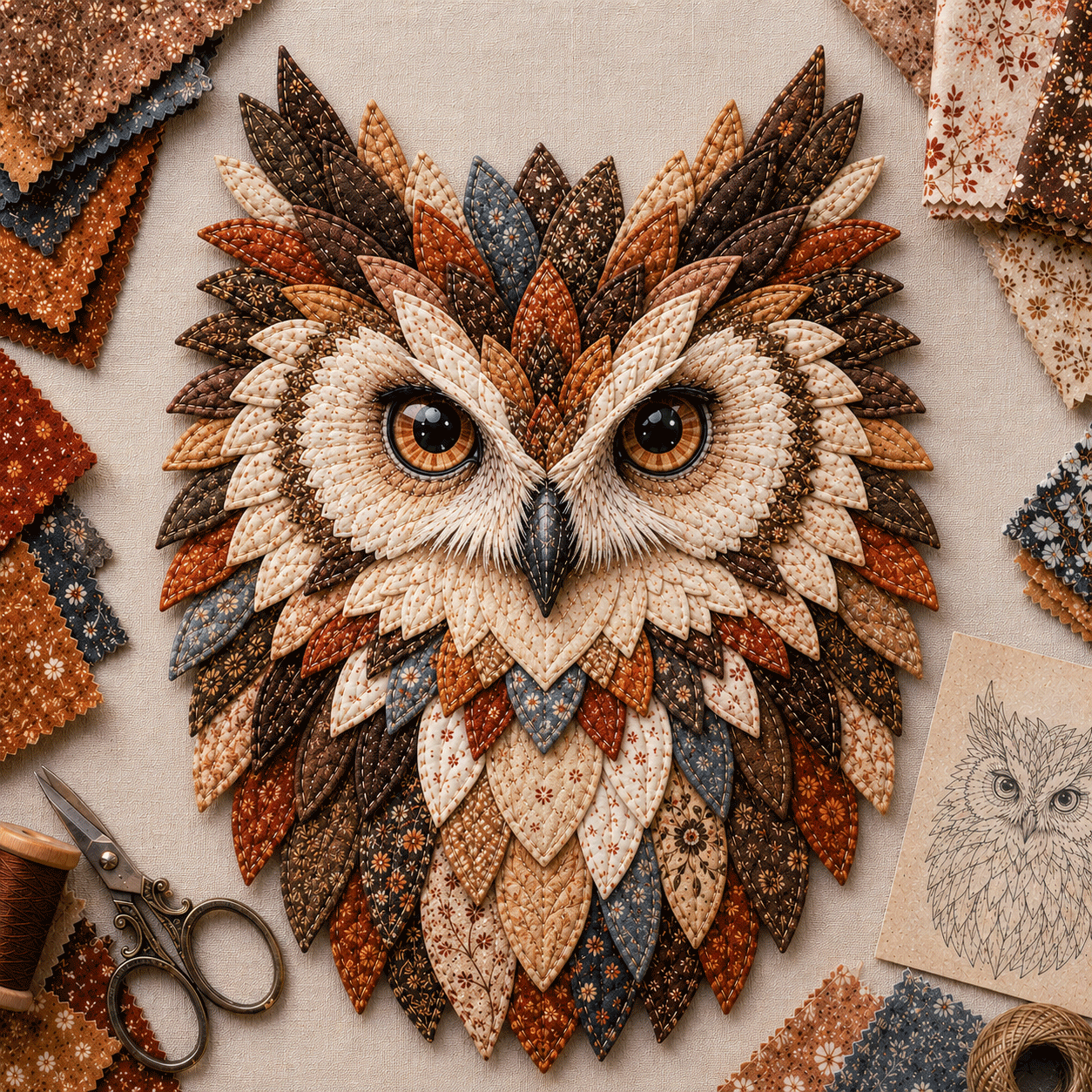 💥 LAST DAY 49% OFF - 🦉 Layered Fabric Owl Wall Art DIY Kit – Complete Kit Included ✂ Pre-Cut Pieces • Glue or Stitch Your Way
