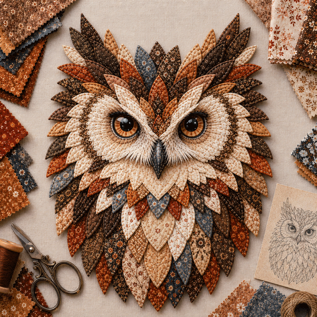 💥 LAST DAY 49% OFF - 🦉 Layered Fabric Owl Wall Art DIY Kit – Complete Kit Included ✂ Pre-Cut Pieces • Glue or Stitch Your Way