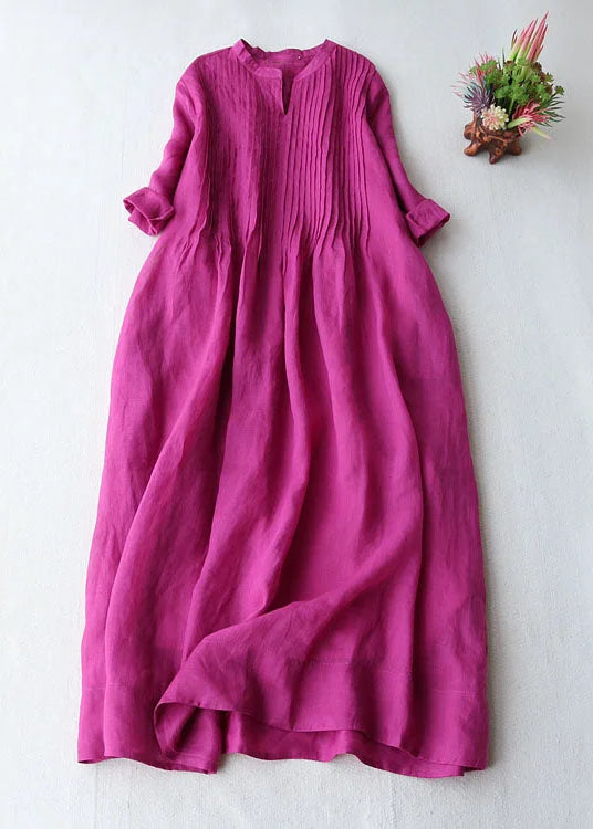 RoseBelle – V Neck Patchwork Linen Summer Dress