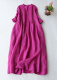 RoseBelle – V Neck Patchwork Linen Summer Dress