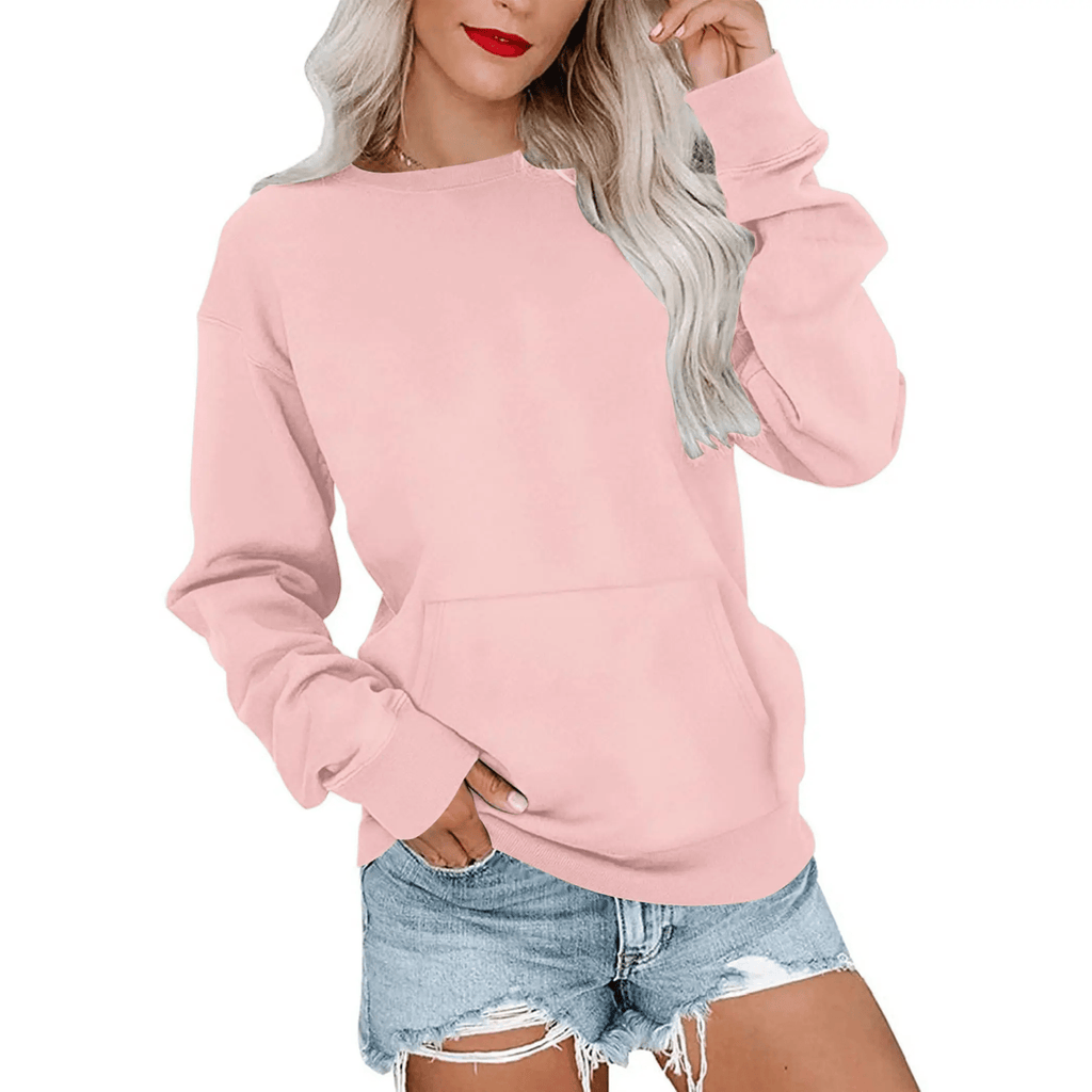 AUSELILY Women's Crewneck Hoodless Sweatshirt With Kangaroo Pocket Fleece Longsleeve Oversized Casual Style Shirt Lightweight Pullover 2026
