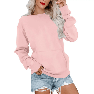 AUSELILY Women's Crewneck Hoodless Sweatshirt With Kangaroo Pocket Fleece Longsleeve Oversized Casual Style Shirt Lightweight Pullover 2026