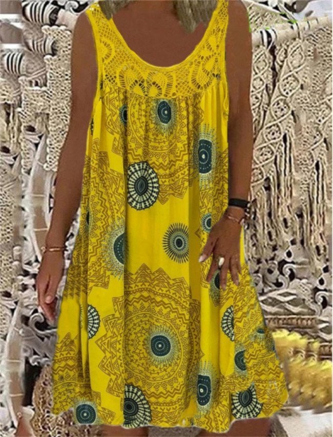 BreezeBloom – Sleeveless Summer Print Dress