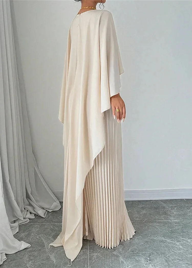 SoftAura – Beige Asymmetrical Patchwork Long Dress