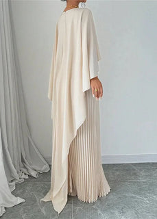 SoftAura – Beige Asymmetrical Patchwork Long Dress