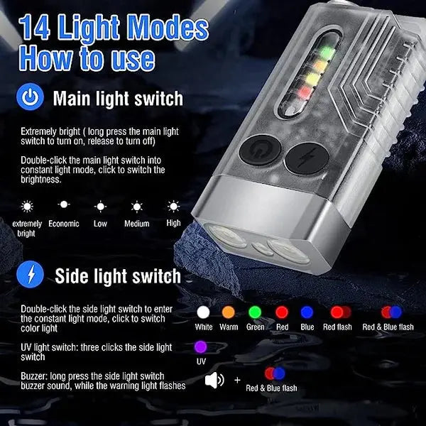 EDC Flashlight with Red UV Blue Light -Super Bright 1000LM marnetic