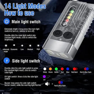 EDC Flashlight with Red UV Blue Light -Super Bright 1000LM marnetic