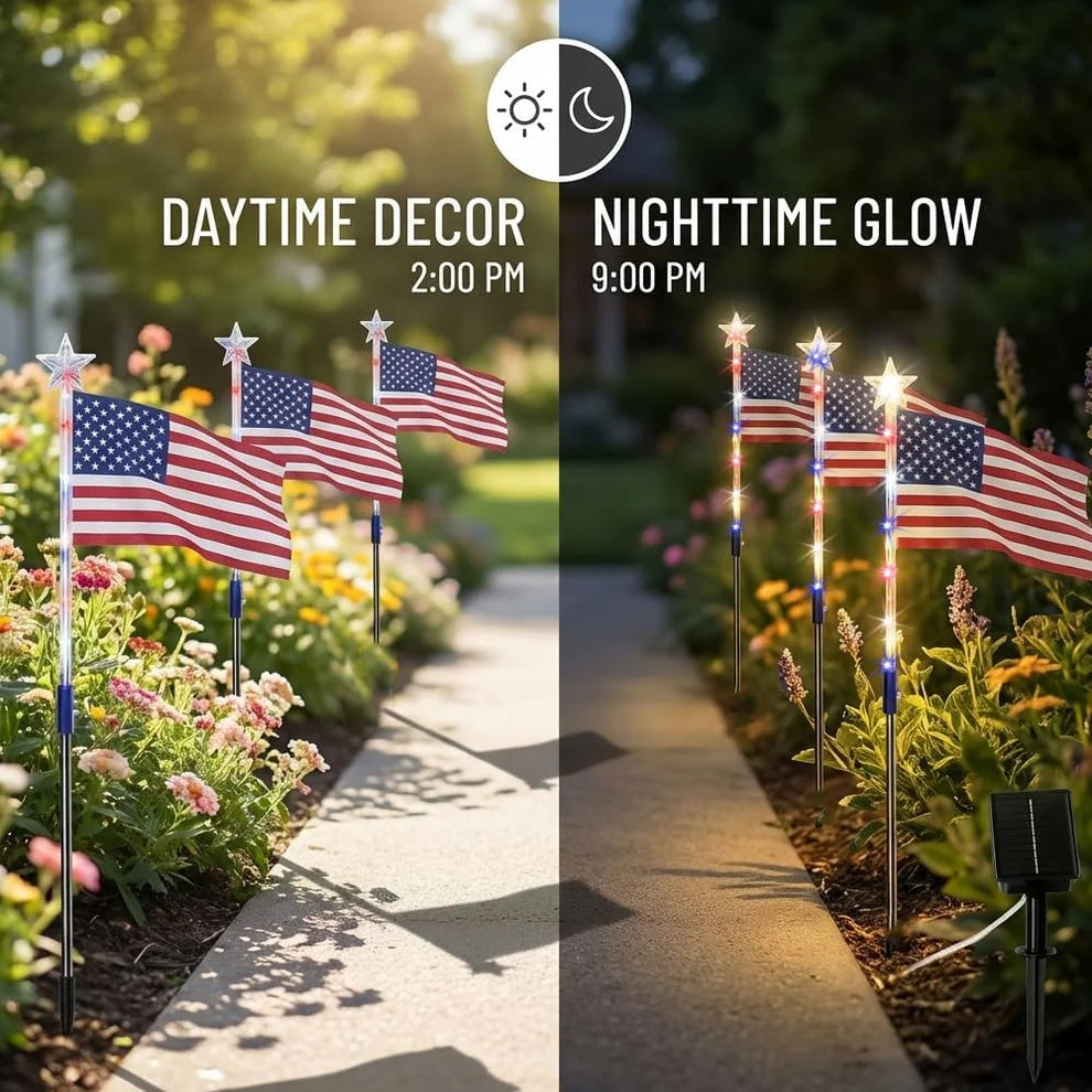 LibertyShine – 8 Solar American Flag Garden Lights
